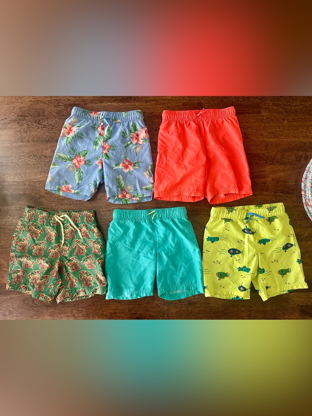 Old Navy & Gap Bundle(5) of Swim Trunks, Toddler Boy 5T (Floral, Yoda, Submarine